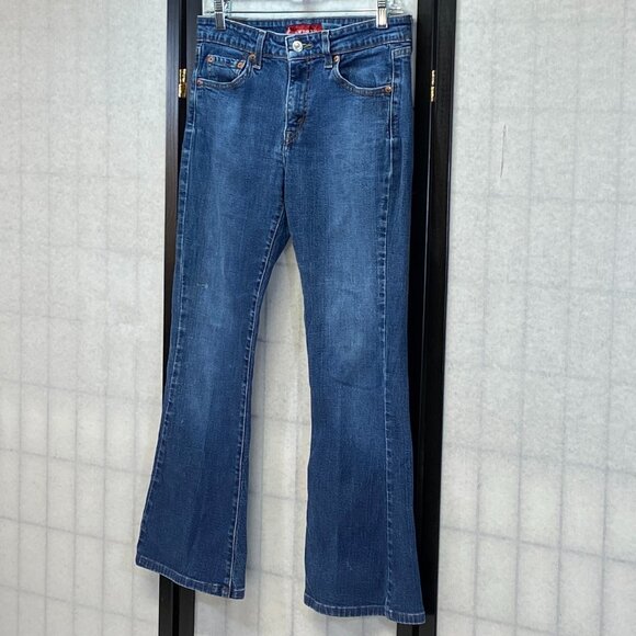 Levi’s 519 Low Rise Flare Jeans Faded Medium Wash Distressed Stretch Denim 7S - Picture 4 of 14